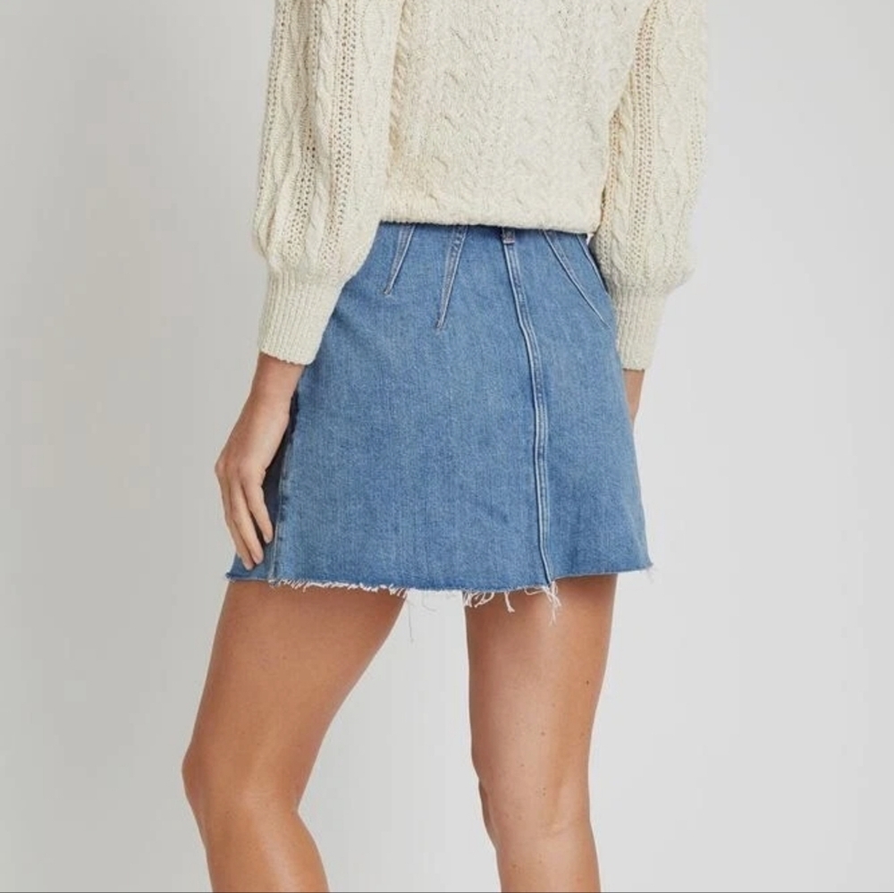 Free People Pleated Raw Hem Cosmico Flirt Denim Mini Skirt Jean Skirt 80's 90's - Picture 3 of 8